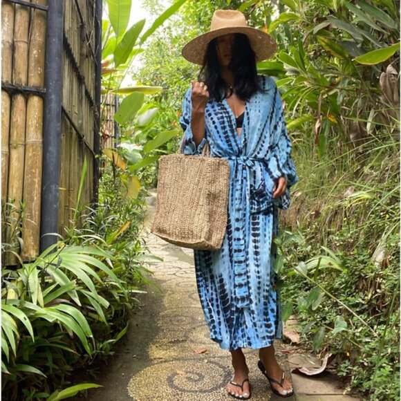 Boho Blue Kimono Cardigan Cover Up - Picture 1 of 3